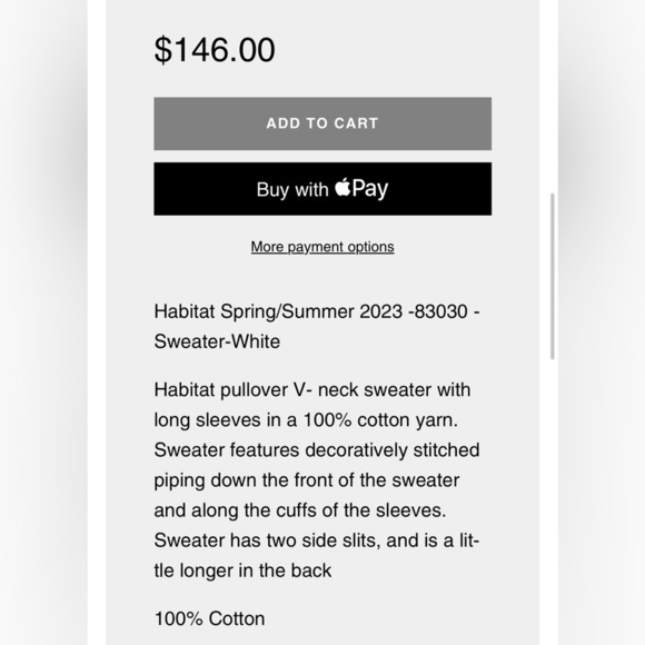 Habitat sweater,women,PTP 19.5” white cotton pull over,v neck,trim,EC - Picture 12 of 13